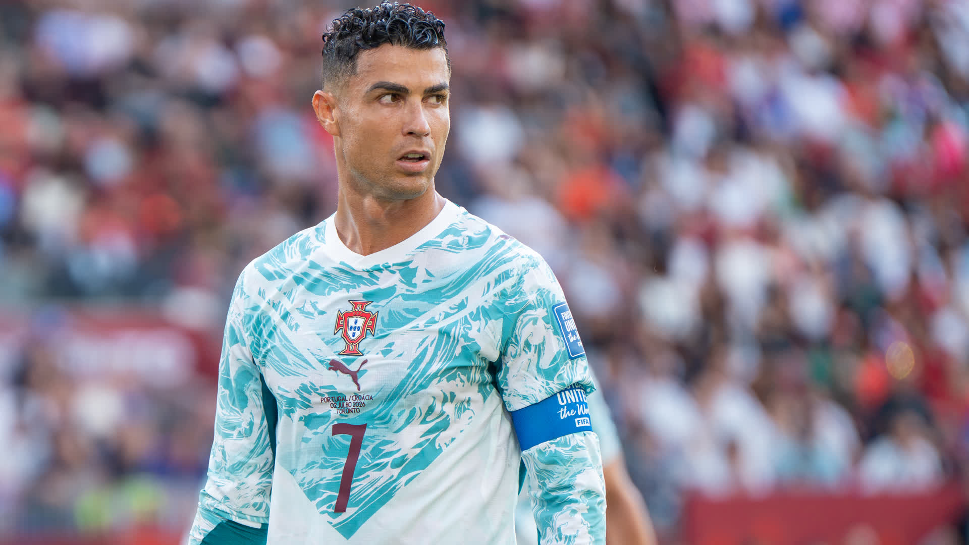 Cristiano Ronaldo in Portugal national team kit during the 2026 FIFA World Cup match against Croatia