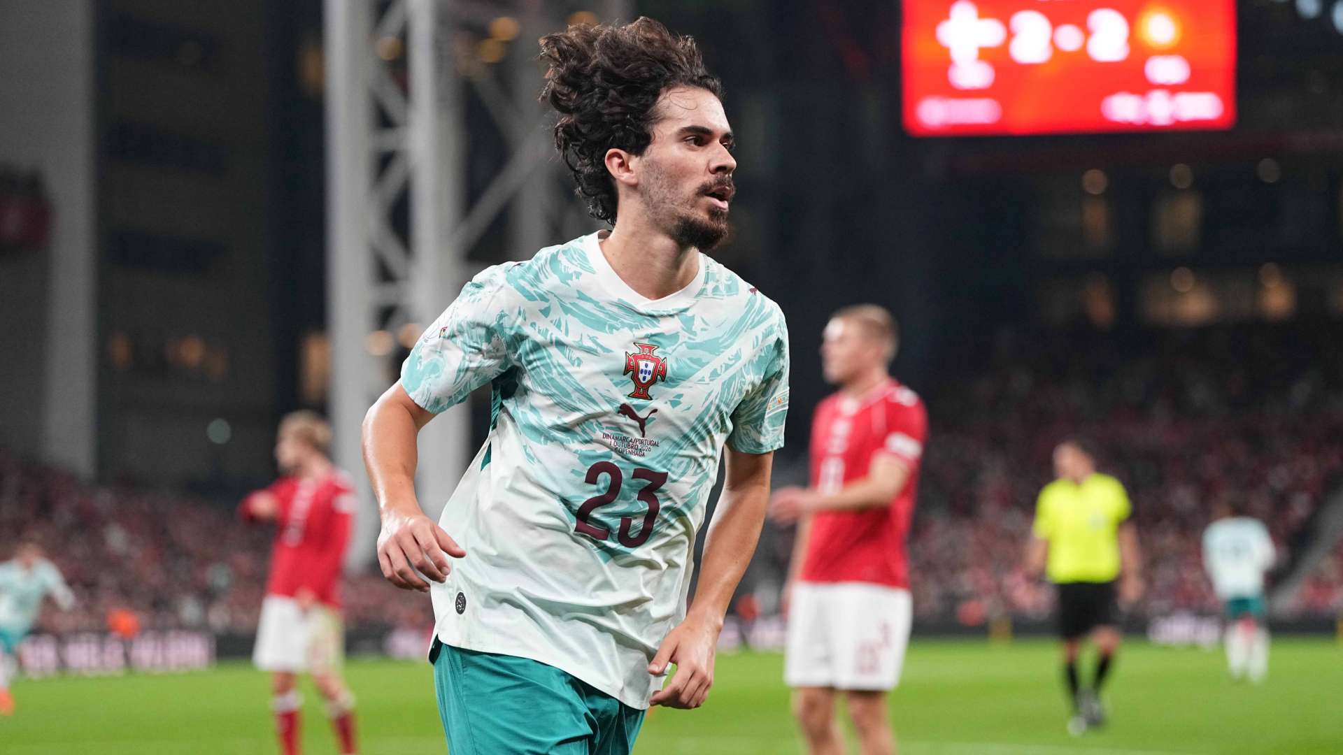 Vítinha in a Portugal national-team away kit during Denmark v Portugal at Parken in the UEFA Nations League
