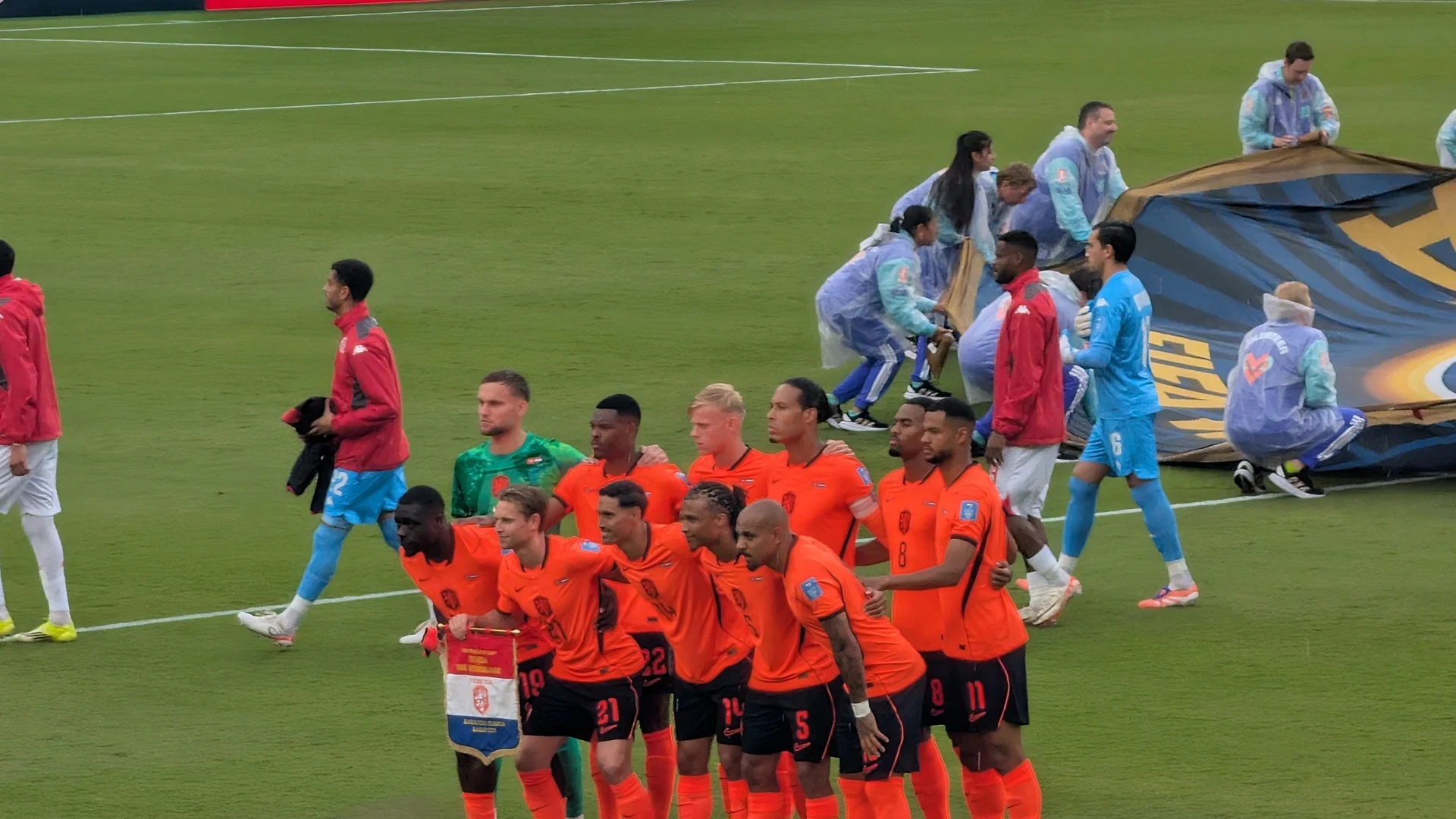 Netherlands national team starting XI posing for a pre-match photo at the 2026 FIFA World Cup (Tunisia vs Netherlands)