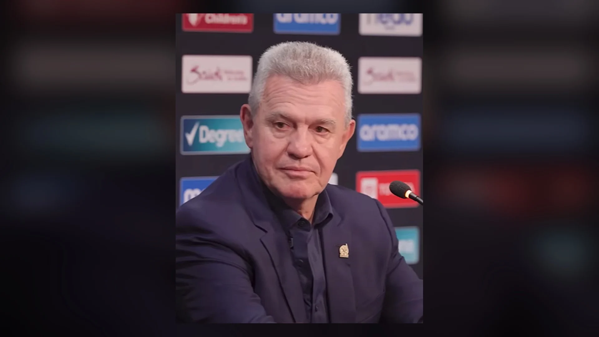 Javier Aguirre speaking at a Mexico national team post-match press conference during the 2025 CONCACAF Gold Cup