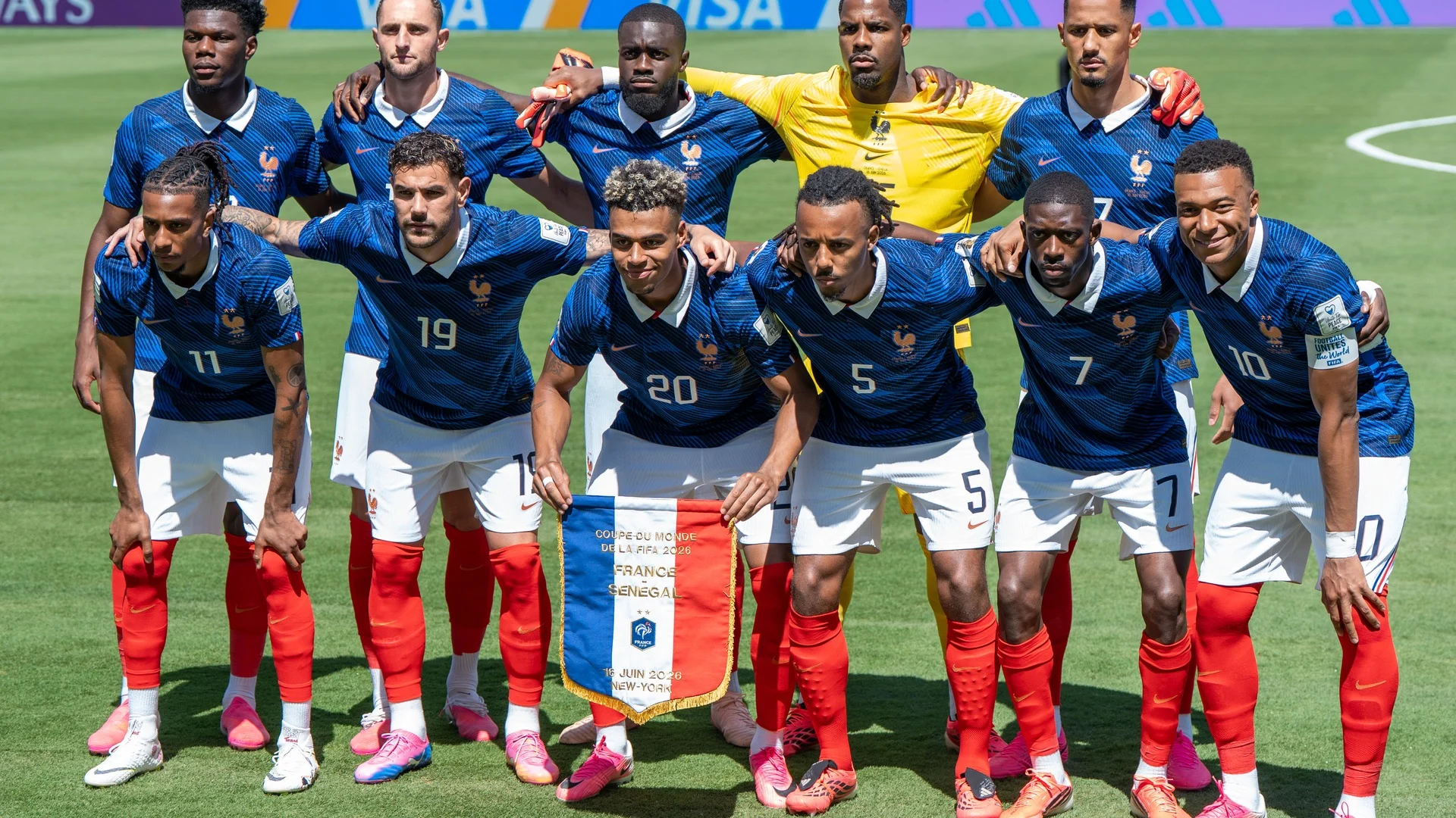 France national team starting XI posing before France vs Senegal at the 2026 FIFA World Cup